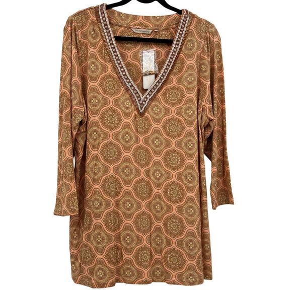 Soft Surroundings Beaded Medallion Tunic Top Lillia Beaded XL NWT - Picture 1 of 7